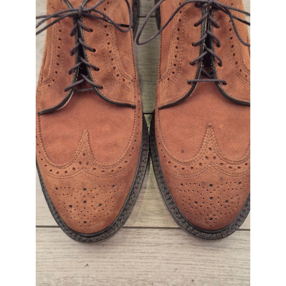 Allen‎ Edmonds Mens Tan Suede Wingtip Brogue Derby Shoes Lace Up Leather 9.5 EEE - Picture 4 of 11